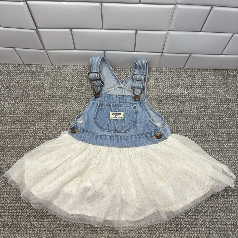 Osh Kosh B Gosh Denim Overall W Ivory Tutu Vestbak Skirt 18M Cute
